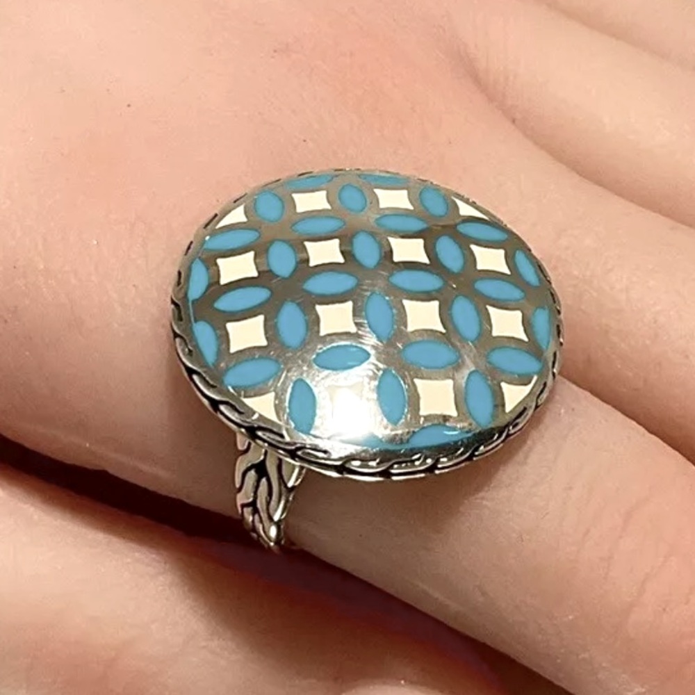 John Hardy Kawung Pattern Enamel Detail Disc Ring - Picture 7 of 9